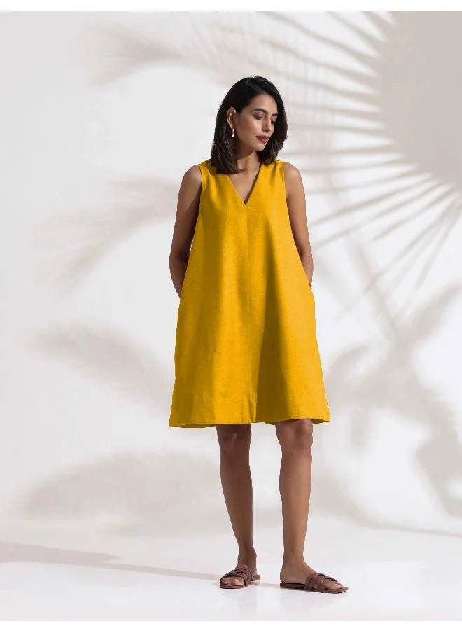 trueBrowns trueBrowns Mustard Cotton Blend Short Dress