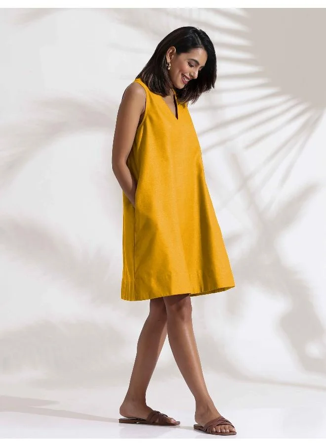 trueBrowns trueBrowns Mustard Cotton Blend Short Dress