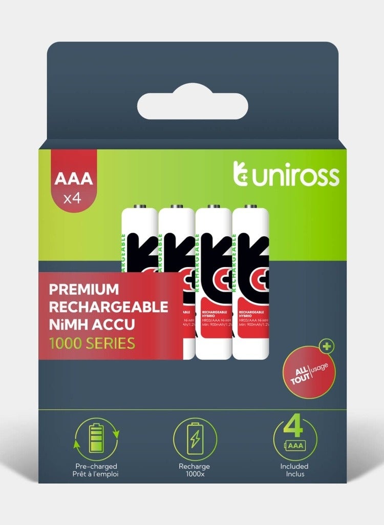 Uniross Ni-MH Rechargeable AAA Battery 1000mAh (Pack of 4) - Image 1