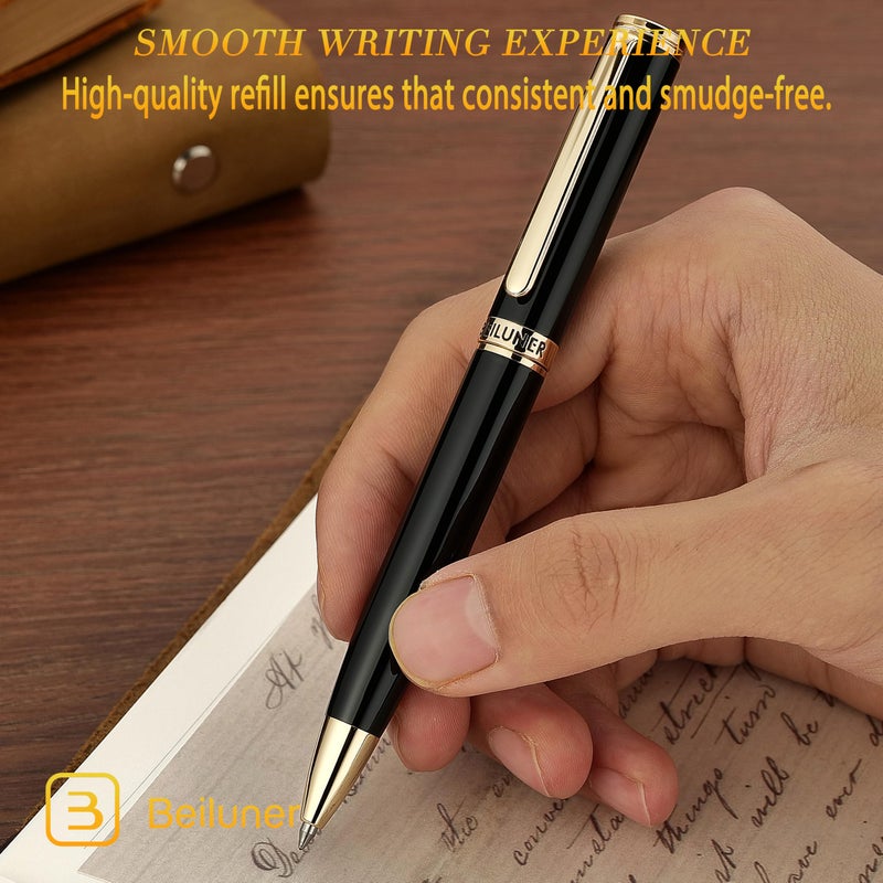 BEILUNER Luxury Gel Pen with 24K Gold Finish, Black Piano Lacquer, Luxury Grade Craftsmanship, Best Pen Gift Set for Men and Women, Professional, Executive, Office, Retractable Nice Pens - Image 4