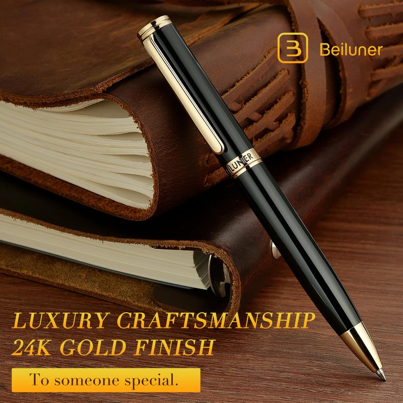 BEILUNER Luxury Gel Pen with 24K Gold Finish, Black Piano Lacquer, Luxury Grade Craftsmanship, Best Pen Gift Set for Men and Women, Professional, Executive, Office, Retractable Nice Pens - Image 3