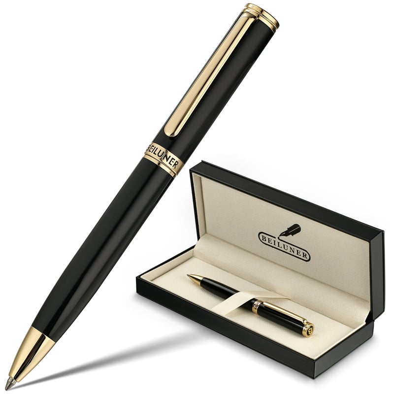BEILUNER Luxury Gel Pen with 24K Gold Finish, Black Piano Lacquer, Luxury Grade Craftsmanship, Best Pen Gift Set for Men and Women, Professional, Executive, Office, Retractable Nice Pens - Image 1
