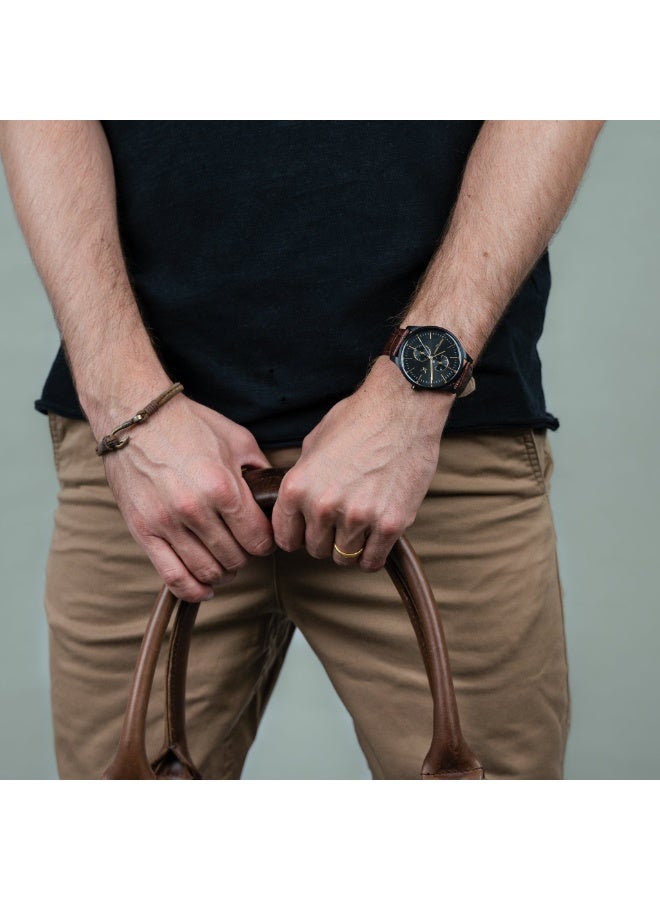 PIERRE CARDIN CBA.4028 MEN'S LUXURY TIMEPIECE - BLACK DIAL & BROWN LEATHER BAND - Image 2