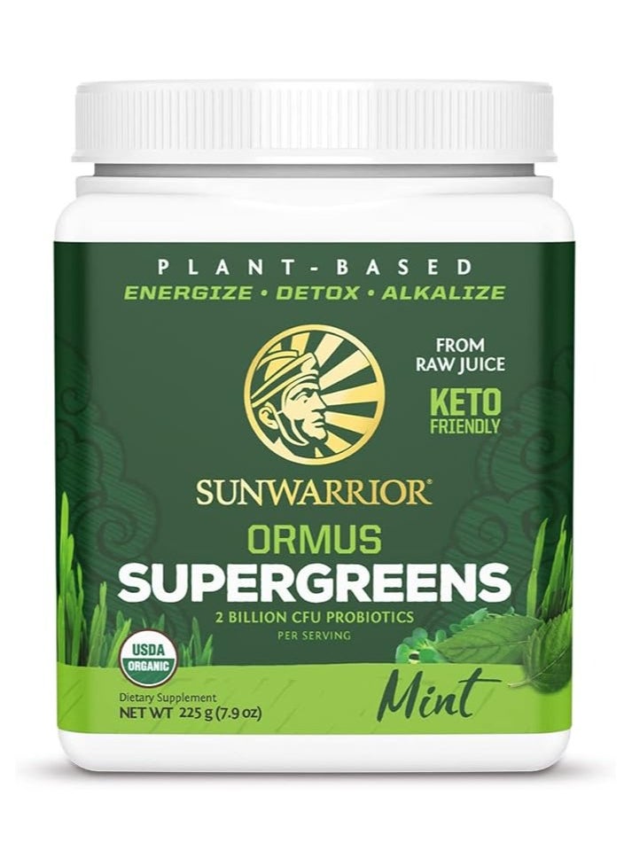 Sunwarrior Sunwarrior Ormus Supergreens Organic Protein Powder Mint – Plant-Based, Keto-Friendly, 225g  - Image 1