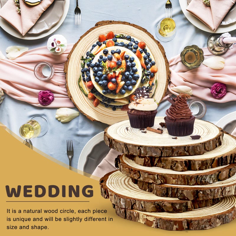 FSWCCK 6 Pack Nature Unfinished Round Wood Slices, 7-8 Inches Wooden Circle, Large Wood Slabs for Weddings Centerpieces Decor and DIY Painting Crafts - Image 4