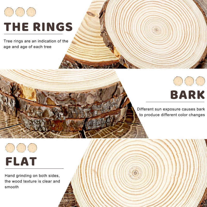 FSWCCK 6 Pack Nature Unfinished Round Wood Slices, 7-8 Inches Wooden Circle, Large Wood Slabs for Weddings Centerpieces Decor and DIY Painting Crafts - Image 3