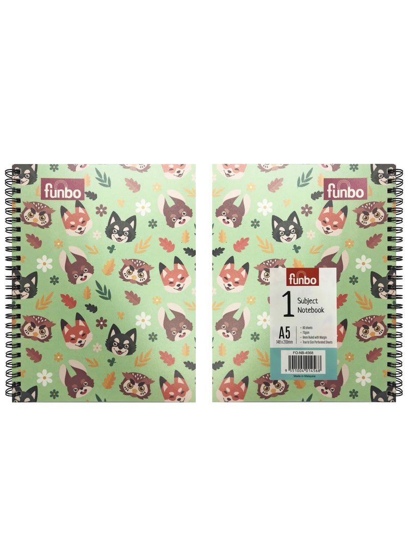 Funbo - FUNBO-A5 Size, 80 Sheet Single subject notebook with PP cover(Cute Animals) - Image 1
