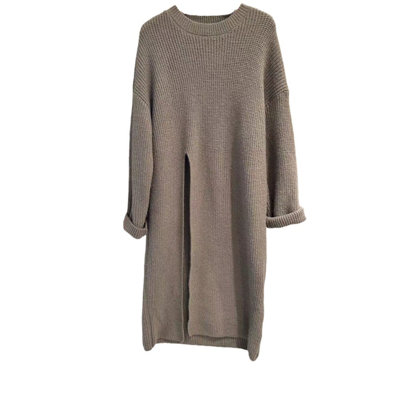 Women's Loose Knit Sweater Dress with Side Slit - Image 5