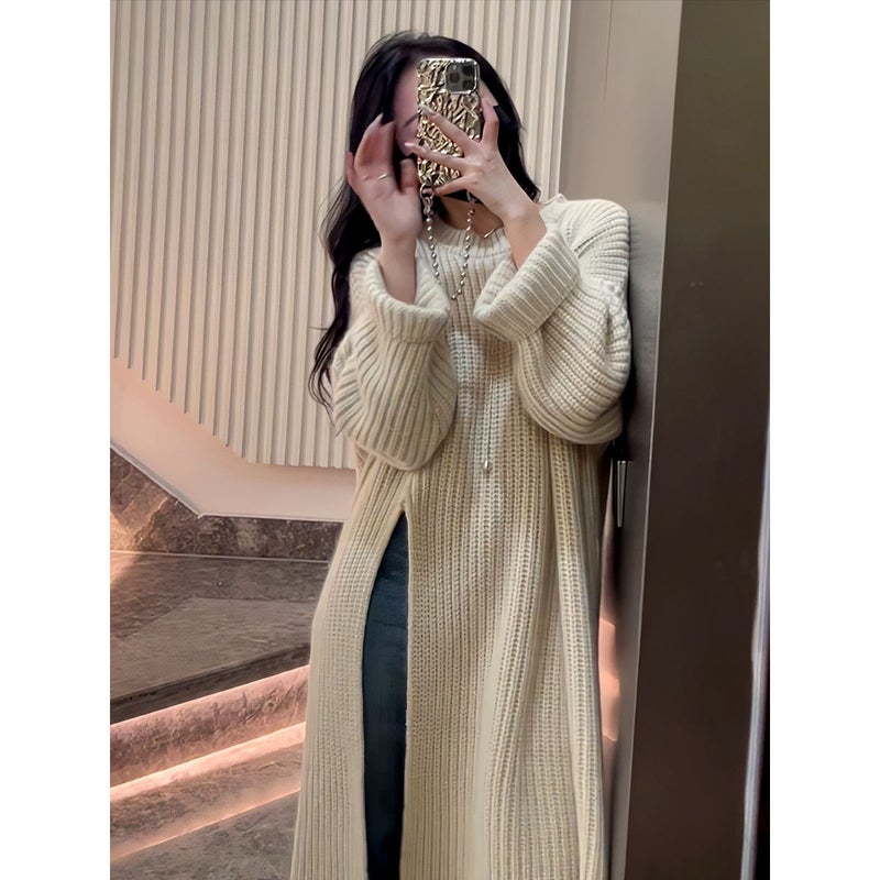Women's Loose Knit Sweater Dress with Side Slit - Image 4