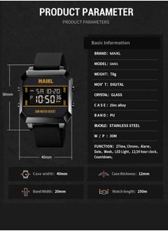 MAIKL Watch for Men Waterproof Analog+Digital Stainless Case Steel Wrist Watch Black Case Blue Strap 41mm  - Image 5
