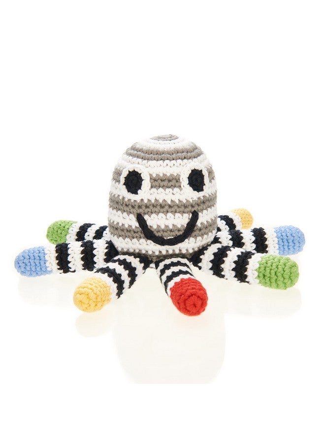 Pebble 200-099BW Fair Trade Hand Made Crochet Octopus Rattle - Black & White - Image 1