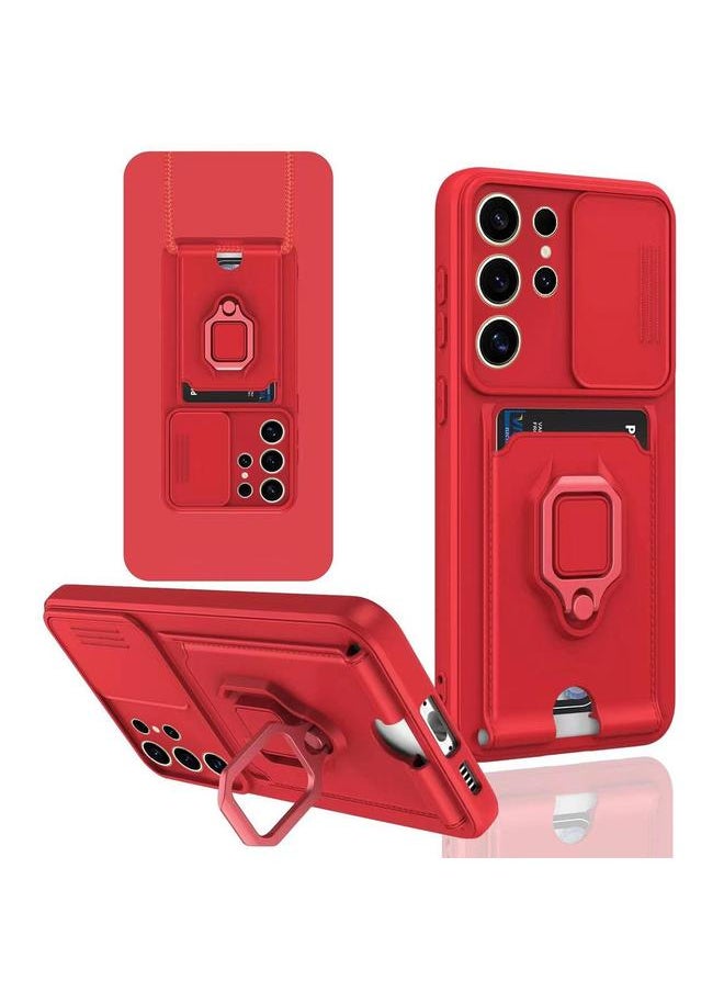 erorex - For Samsung Galaxy S25 Ultra 5G Sliding Camshield Magnetic Card Holder Silicone Phone Case(Red) - Image 1