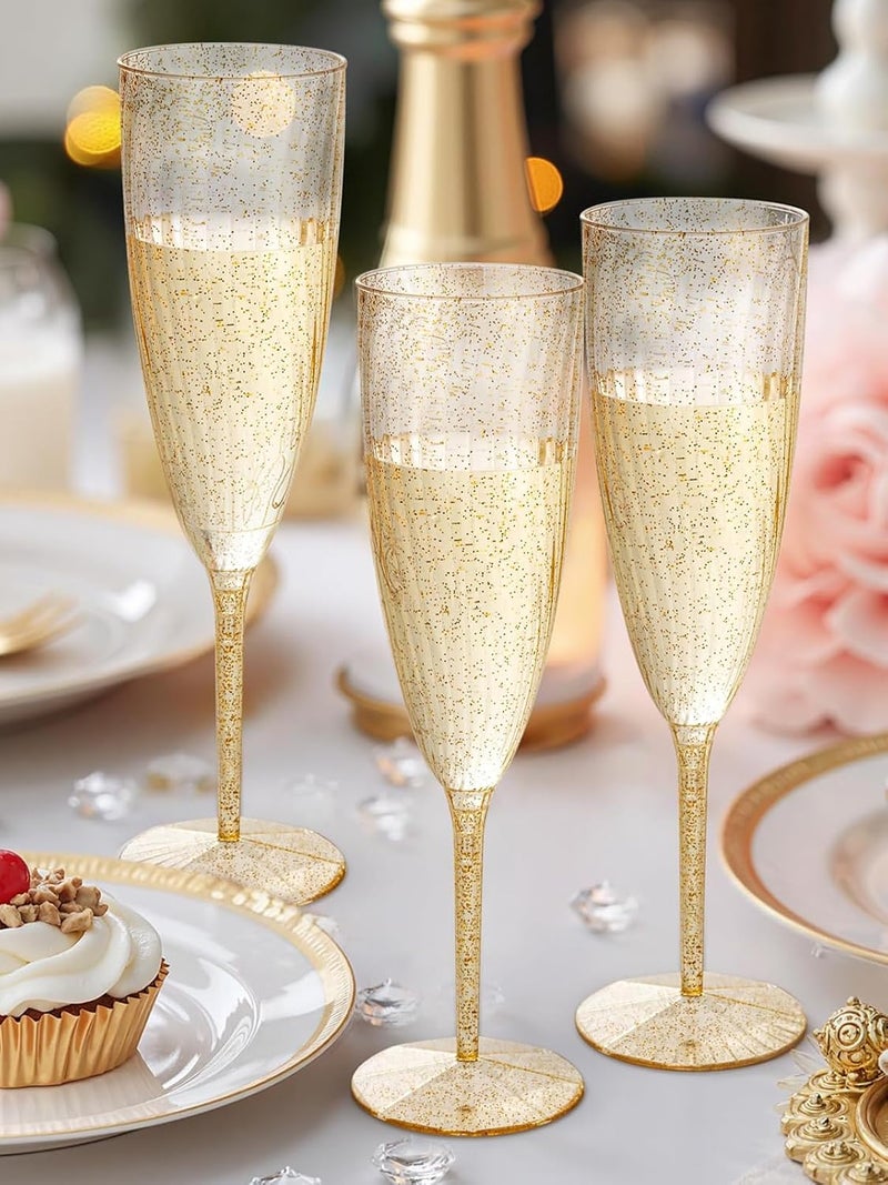 WDF 36-Pack Plastic Champagne Flutes - Gold Glitter Champagne Glasses Disposable - Perfect for Thanksgiving, Weddings, Birthday, Bridal Showers - Image 2