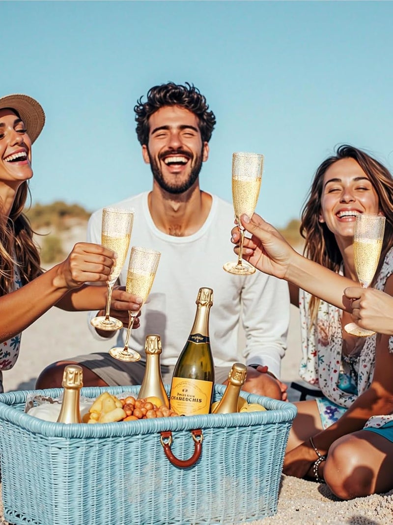 WDF 36-Pack Plastic Champagne Flutes - Gold Glitter Champagne Glasses Disposable - Perfect for Thanksgiving, Weddings, Birthday, Bridal Showers - Image 3