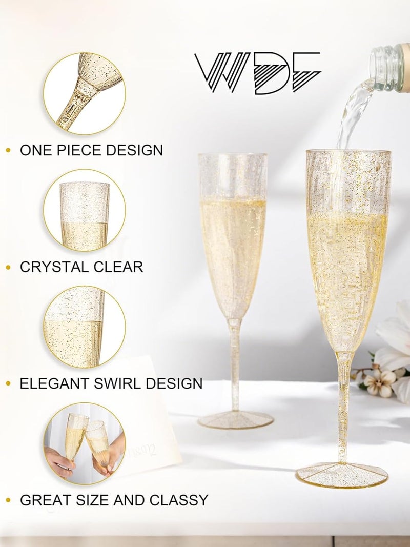 WDF 36-Pack Plastic Champagne Flutes - Gold Glitter Champagne Glasses Disposable - Perfect for Thanksgiving, Weddings, Birthday, Bridal Showers - Image 4
