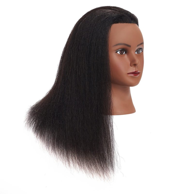 training head Traininghead 100% Real Hair Mannequin Head Training Head Cosmetology Doll Head Manikin Practice Head Hairdresser With Free Clamp Holder Female (Black Hair B) - Image 5