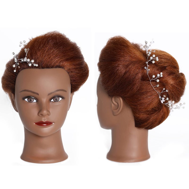 training head Traininghead 100% Real Hair Mannequin Head Training Head Cosmetology Doll Head Manikin Practice Head Hairdresser With Free Clamp Holder Female (Black Hair B) - Image 3