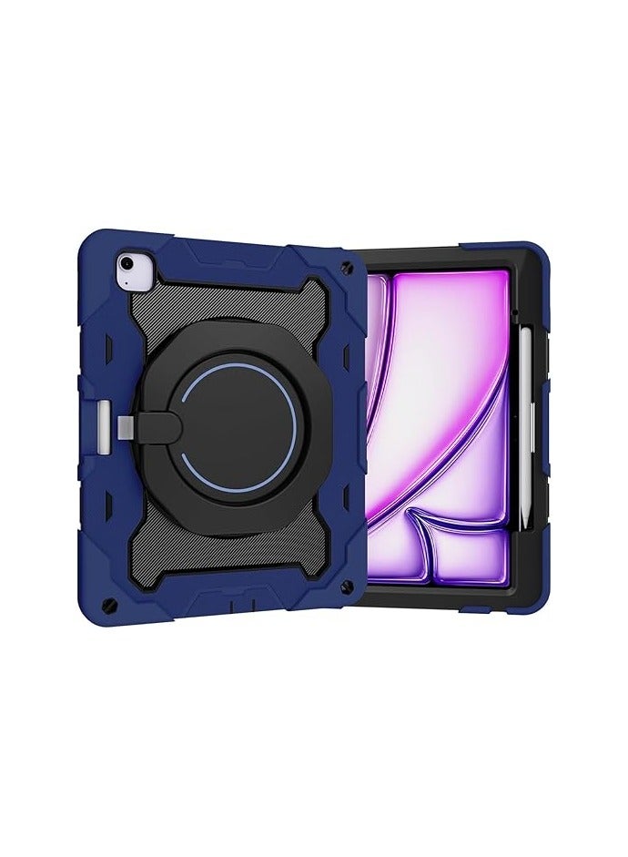 general Case Compatible with Tablet Silicone Case for IPad Air 13 2024,Shockproof Case with Pencil Holder,Shoulder Strap,Rotating Large Ring Hanging Kickstand for Kids