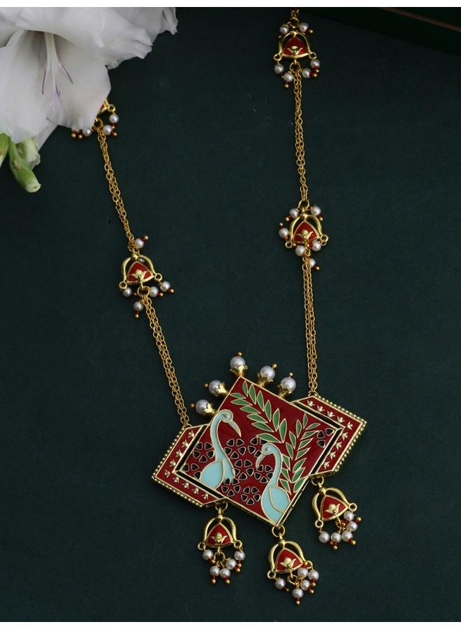 VOYLLA Tahira Glorious Red Peacock Necklace - Image 1