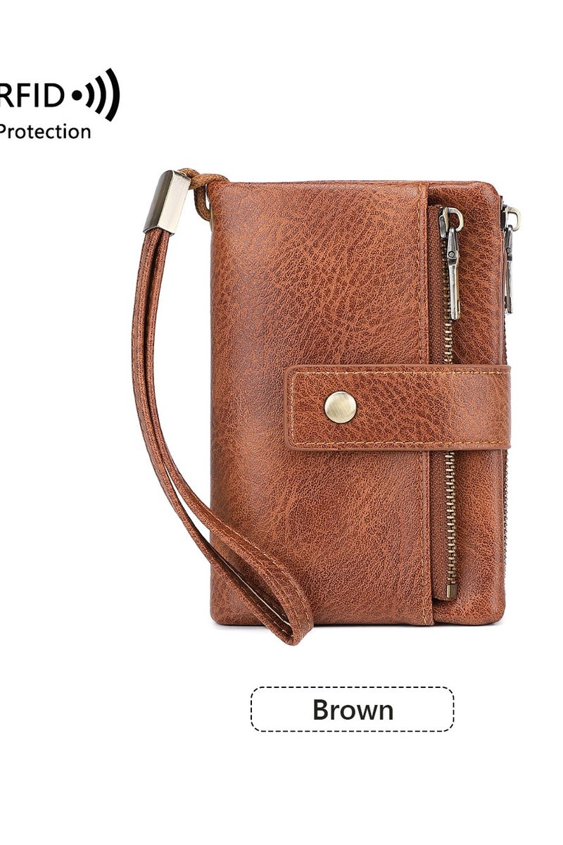 Womens Short Small Wallet RFID Blocking Leather Trifold Clutch Wallet Credit Card Holder Ladies Travel Wallet Purse - Image 1