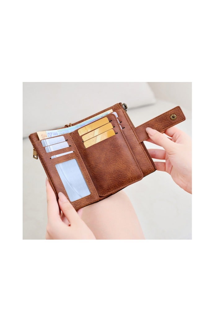 Womens Short Small Wallet RFID Blocking Leather Trifold Clutch Wallet Credit Card Holder Ladies Travel Wallet Purse - Image 2