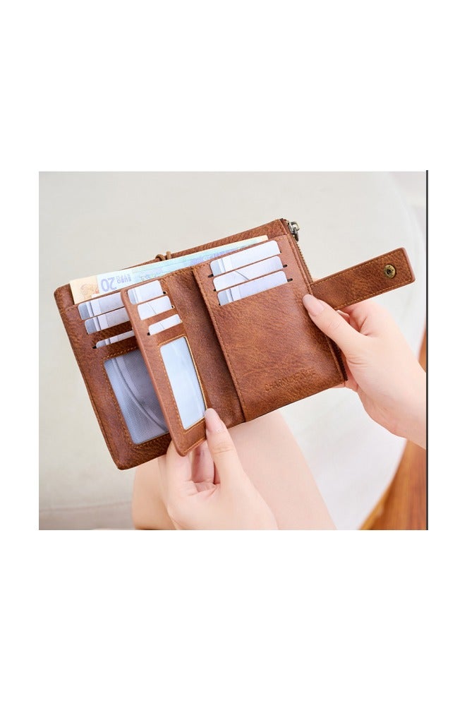 Womens Short Small Wallet RFID Blocking Leather Trifold Clutch Wallet Credit Card Holder Ladies Travel Wallet Purse - Image 3