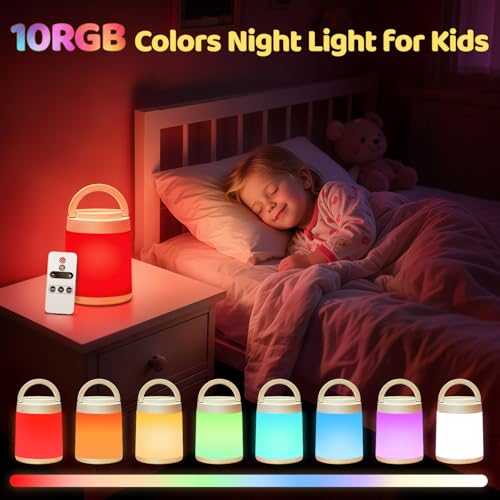 One Fire Night Light for Kids,10 Colors+8 Dimmable Baby Night Lights for Nursery Lamp,Portable+Remote+Touch Nightlight for Kids Room,1800mAh Rechargeable night light for Breastfeeding,Red Toddler Night Light - Image 3