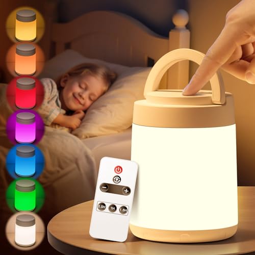 One Fire Night Light for Kids,10 Colors+8 Dimmable Baby Night Lights for Nursery Lamp,Portable+Remote+Touch Nightlight for Kids Room,1800mAh Rechargeable night light for Breastfeeding,Red Toddler Night Light - Image 1