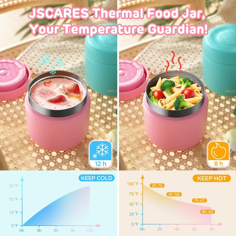 JSCARES جرة طعام معزولة للأطفال سعة 12 أونصة من للأطعمة الساخنة، جرة حساء حراري واسعة الفم، حاوية غداء حرارية معزولة، ترمس فراغ للحفاظ على الطعام دافئًا - وردي توت العليق - Image 4
