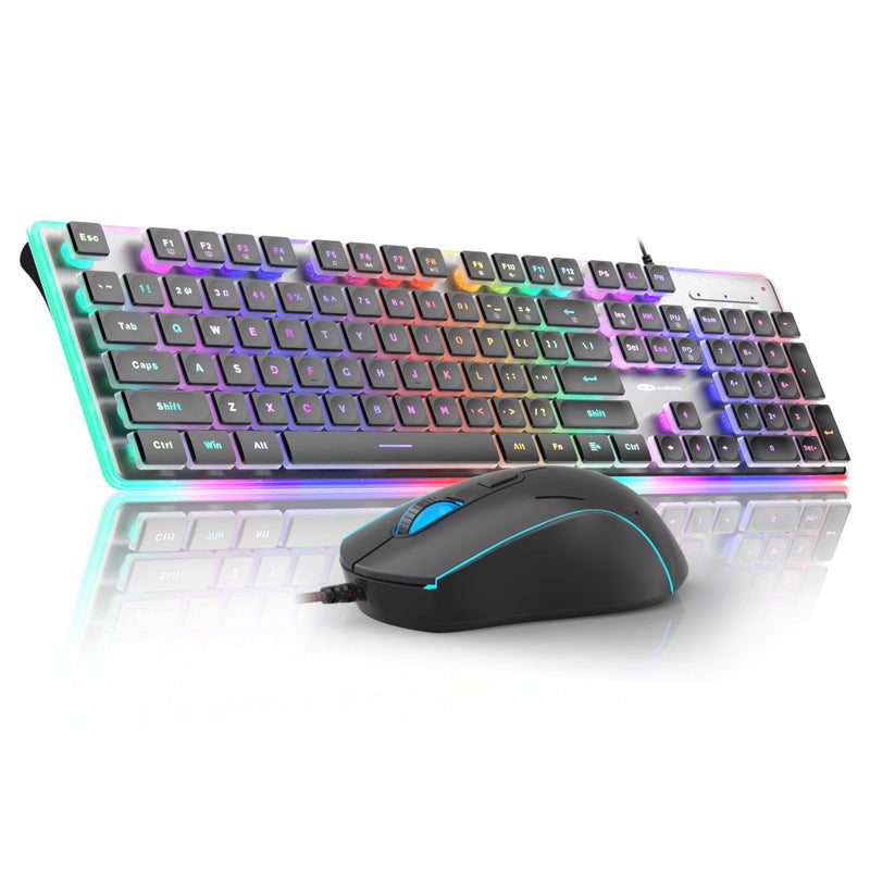 Camiysn Gaming Creamy Keyboard and Mouse, Black 104 Keys RGB and 6 Speed RGB Mouse Combo, Pudding Keycaps Silent Computer Keyboard for Computer/PC/Laptop/Mac/Windows/Office - Image 1