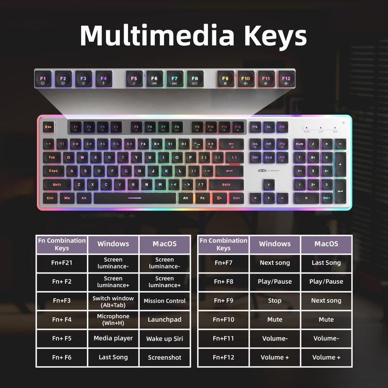 Camiysn Gaming Creamy Keyboard and Mouse, Black 104 Keys RGB and 6 Speed RGB Mouse Combo, Pudding Keycaps Silent Computer Keyboard for Computer/PC/Laptop/Mac/Windows/Office - Image 3