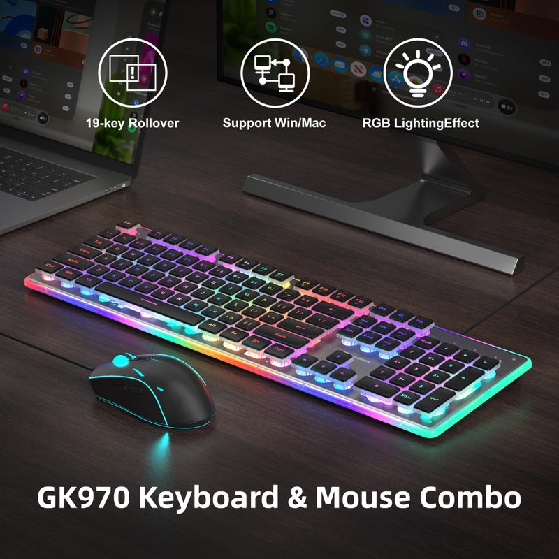 Camiysn Gaming Creamy Keyboard and Mouse, Black 104 Keys RGB and 6 Speed RGB Mouse Combo, Pudding Keycaps Silent Computer Keyboard for Computer/PC/Laptop/Mac/Windows/Office - Image 2