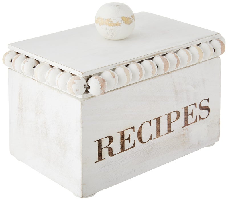 Mud Pie White Beaded Recipe box 4 12 x 6 12  card 3 12 x 5 12