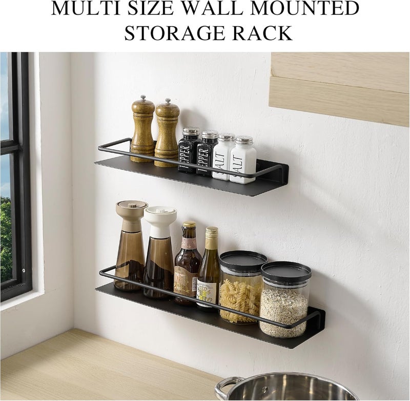 RFOUO Metal Wall Shelf, Metal Floating Shelf, Black Floating Shelf, Small Shelf for Wall, Display Shelves for Bathroom Bedroom Kitchen (Black, 16Inch) - Image 5