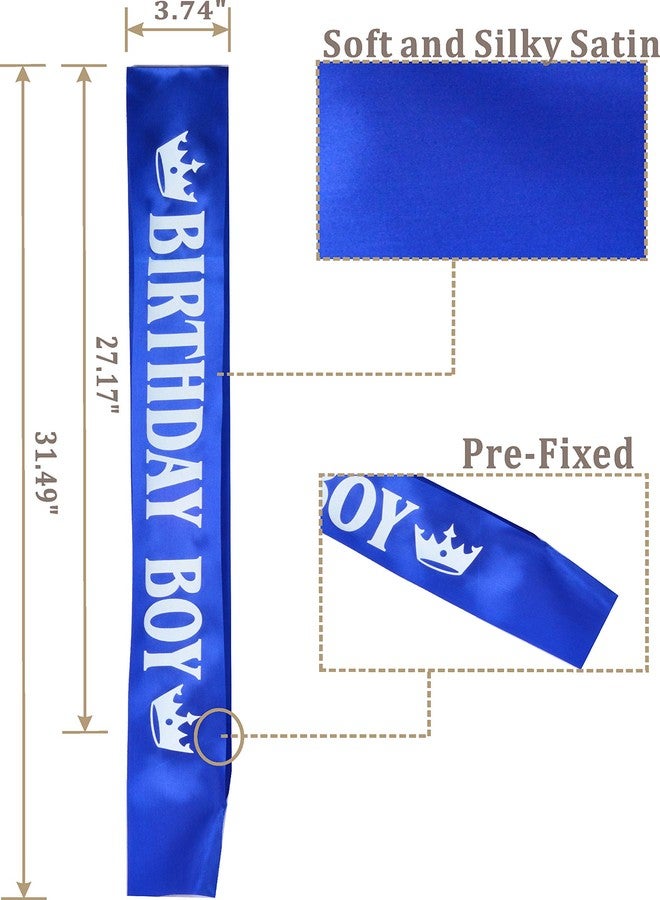 MEANT2TOBE King Crown, Sash, and Pin for Birthday Party - Royal Gold & Blue Metal Crown, Sash, and Pin Decorations for Men and Boys - Image 3