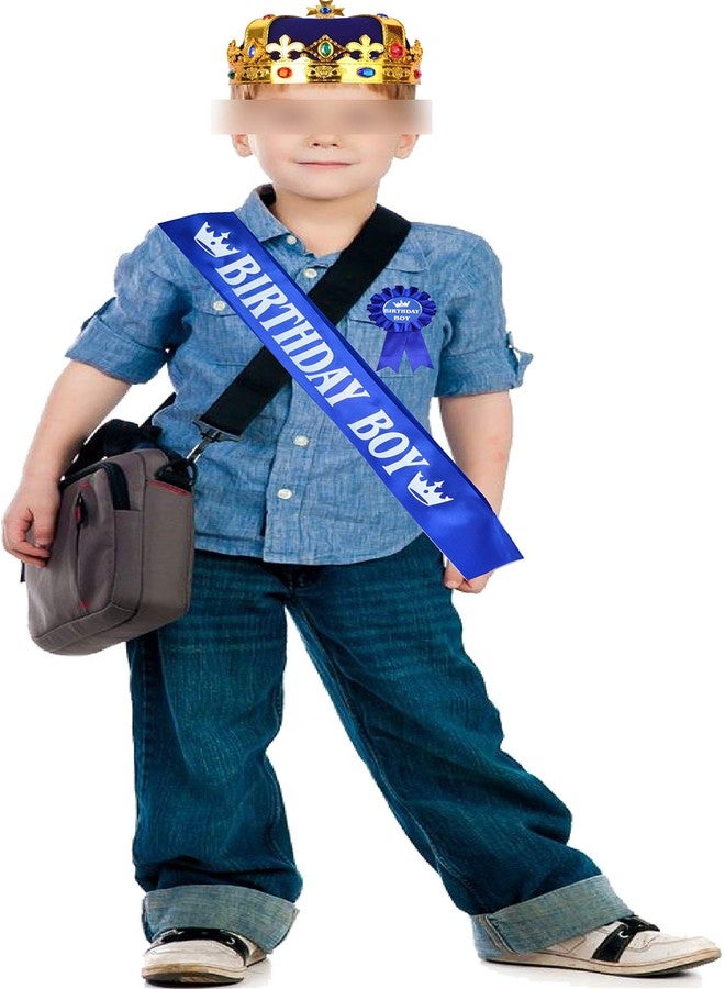 MEANT2TOBE King Crown, Sash, and Pin for Birthday Party - Royal Gold & Blue Metal Crown, Sash, and Pin Decorations for Men and Boys - Image 5