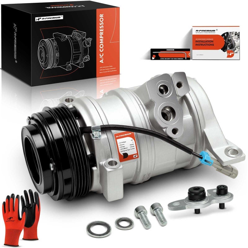 A-Premium APremium AC Compressor with Clutch Compatible with Chevrolet GMC Models Silverado Sierra Tahoe Yukon Suburban Express Escalade Savana Avalanche More It Comes with 2 Mounting Holes