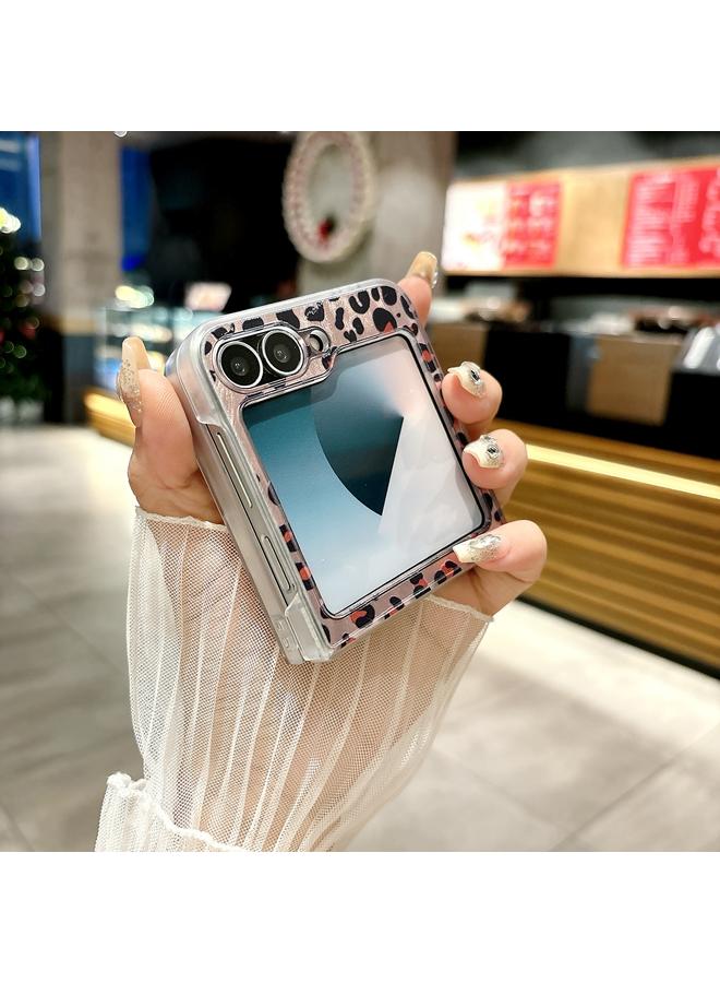 اس-توب جراب لهاتف Samsung Galaxy Z Flip5 5G بنمط ريشة الفهد جراب هاتف مدمج مع سوار - Image 3