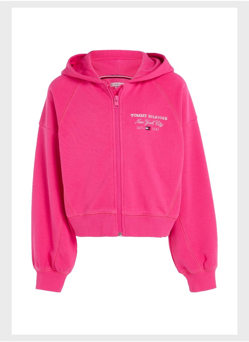 TOMMY HILFIGER - Youth Script Zip Through Hoodie - Image 1