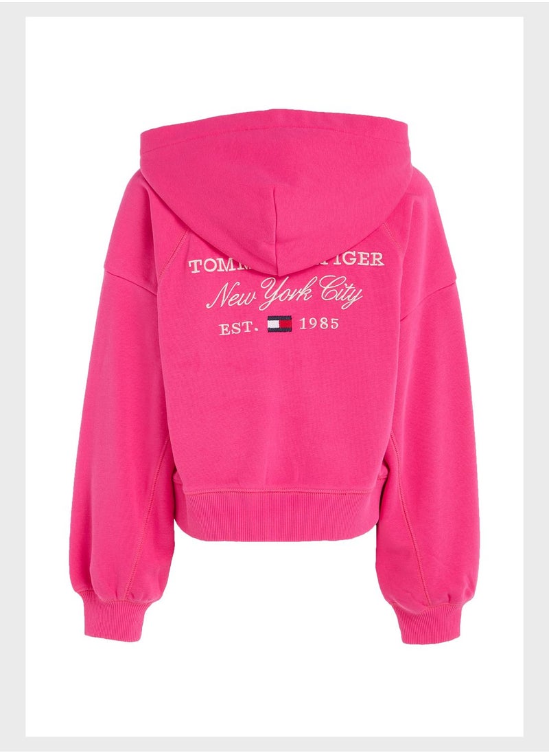 TOMMY HILFIGER - Youth Script Zip Through Hoodie - Image 1