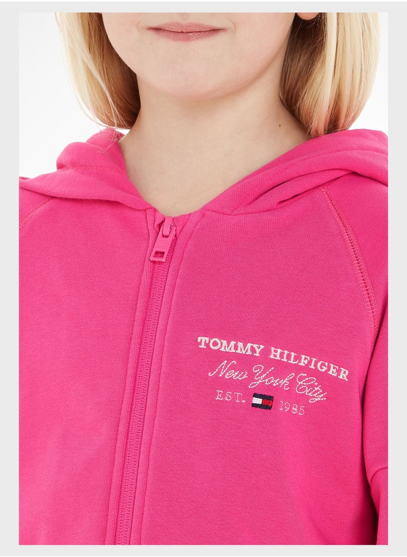 TOMMY HILFIGER - Youth Script Zip Through Hoodie - Image 1