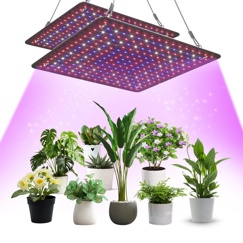 Uallhome 2 Pack LED Grow Light Panel 200W Lamp for Indoor Plants, Full Spectrum with White Blue Red UV IR LEDs for 4x4ft Coverage Grow Tent Greenhouse Veg and Bloom Seedlings Hydroponics - Image 1