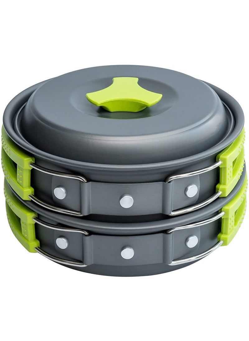 Hari - HARI Camping Cookware Set Hard Aluminum Foldable Backpacking Camping Pots and Frying Pans Cooking Camp Kitchen Camping Mess Kit Eco-Friendly Cooker Set for 2 Person (Green) - Image 1