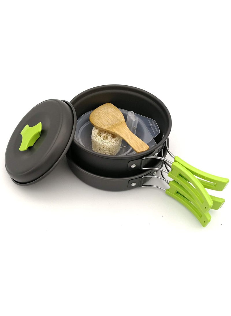 Hari - HARI Camping Cookware Set Hard Aluminum Foldable Backpacking Camping Pots and Frying Pans Cooking Camp Kitchen Camping Mess Kit Eco-Friendly Cooker Set for 2 Person (Green) - Image 1