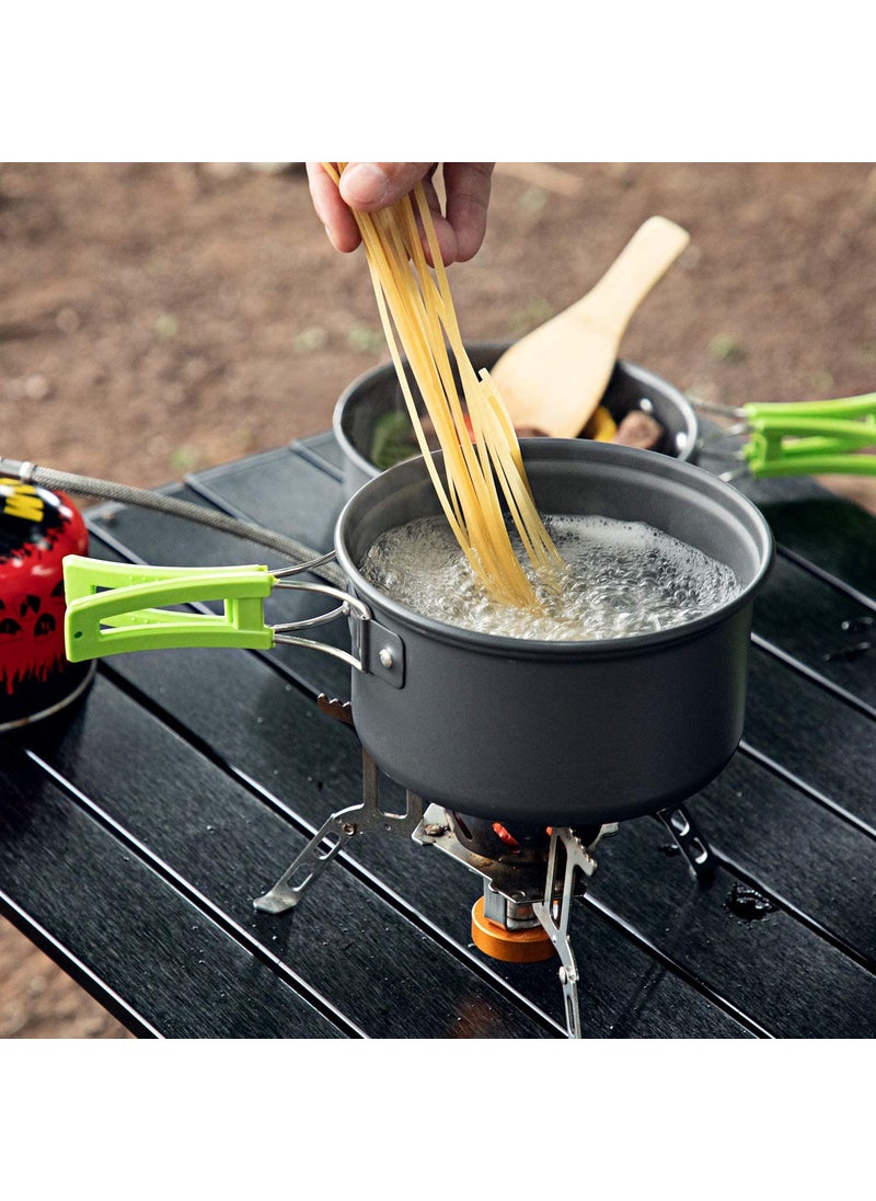 Hari - HARI Camping Cookware Set Hard Aluminum Foldable Backpacking Camping Pots and Frying Pans Cooking Camp Kitchen Camping Mess Kit Eco-Friendly Cooker Set for 2 Person (Green) - Image 1