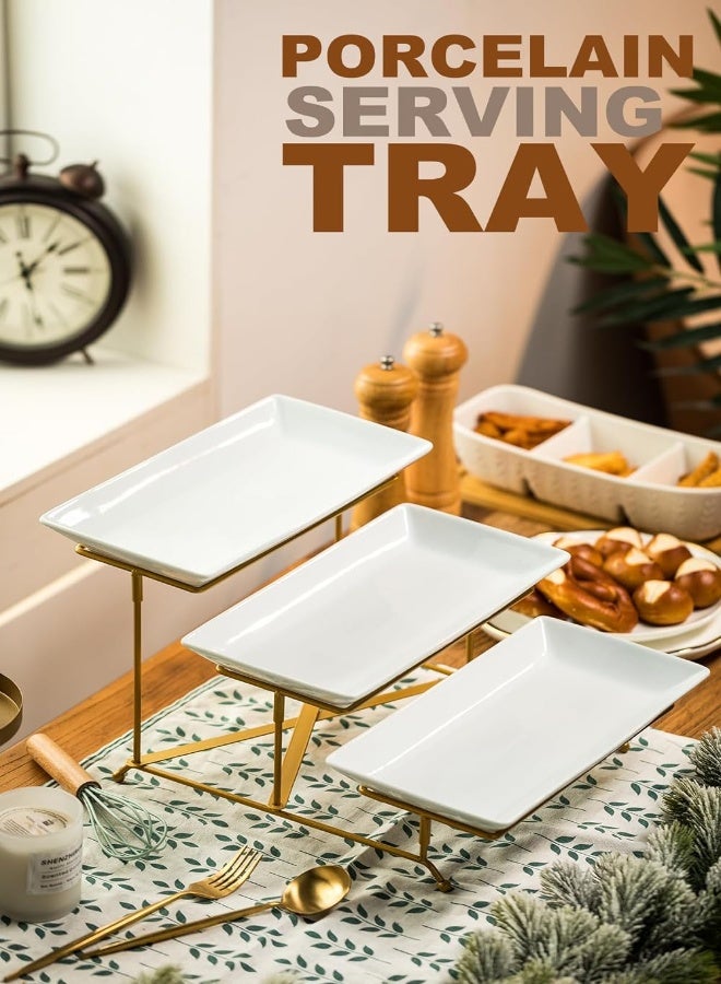 AKDC Lauchuh 3 Tier Serving Stand With Porcelain Serving Platter Tier Serving Trays With Collapsible Sturdier Rack, Serving Dishes And Platters, Gold, 12 Inch - Image 5