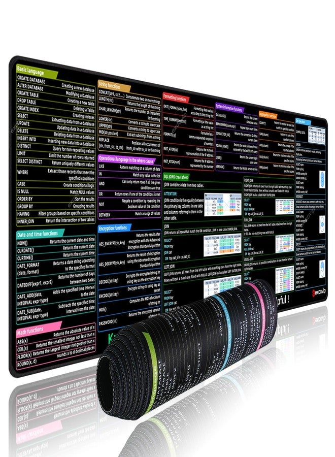 excovip SQL Cheat Sheet Mouse Pad for Database Administrators, Analysts, and Programmers, Shortcut Key Mousepad, Large Anti-Slip Keyboard Pad Mouse Mat 90x30 cm 0322 - Image 1