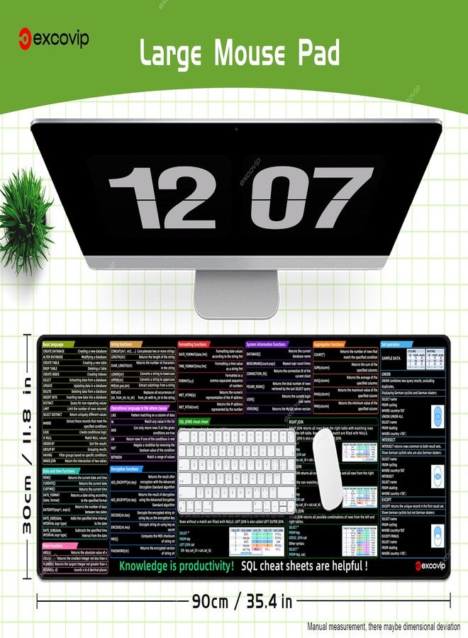 excovip SQL Cheat Sheet Mouse Pad for Database Administrators, Analysts, and Programmers, Shortcut Key Mousepad, Large Anti-Slip Keyboard Pad Mouse Mat 90x30 cm 0322 - Image 2