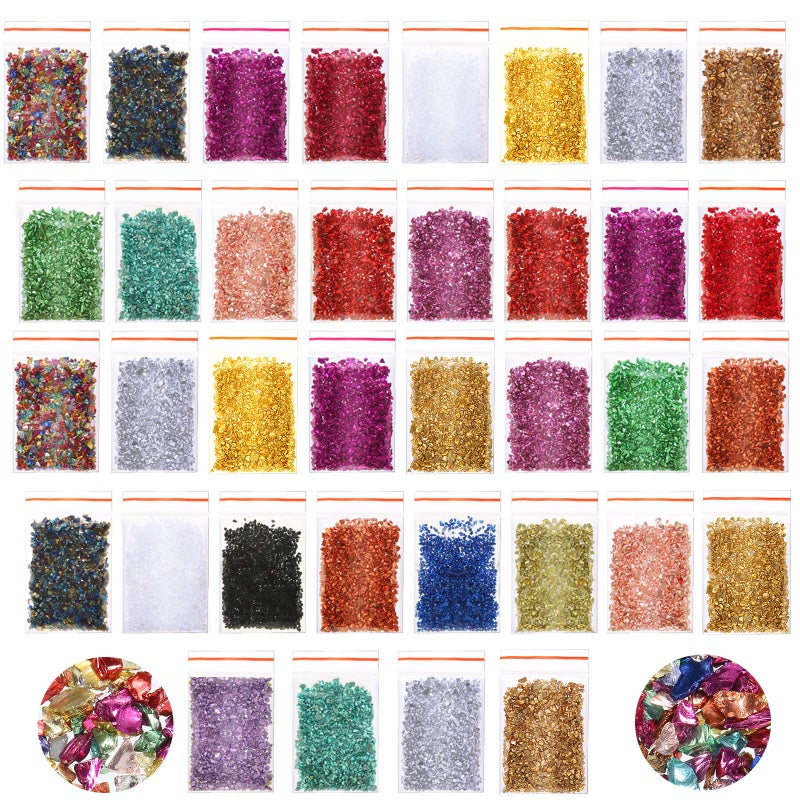 Maitys 36 Pack Crushed Glass Glitter, Broken Crushed Glass Pieces for Craft Resin Nail DIY Craft Vase Filler Epoxy Resin Art Jewelry Making - Image 2