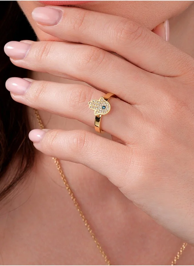 بوليس Police Vision Gold Plated Ladies Finger Ring With White and Aqua crystal 52 - PEJLF0003901